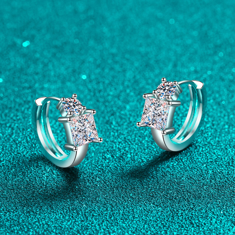 925 Sterling Silver Princess Cut Moissanite Huggie Hoop Earrings - PT950 Gold Plated (2.6CT)