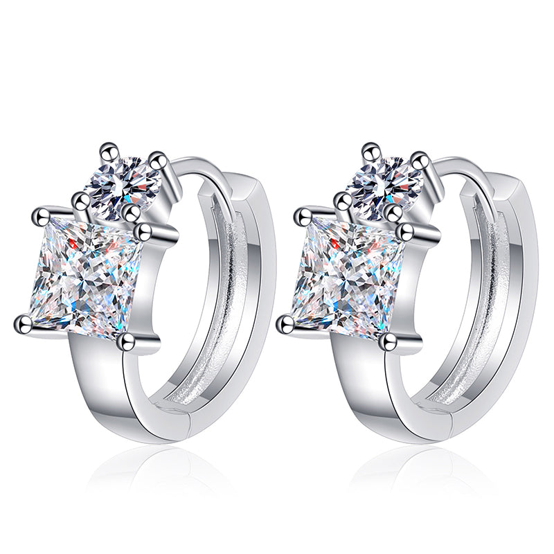 925 Sterling Silver Princess Cut Moissanite Huggie Hoop Earrings - PT950 Gold Plated (2.6CT)