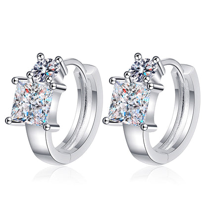 925 Sterling Silver Princess Cut Moissanite Huggie Hoop Earrings - PT950 Gold Plated (2.6CT)