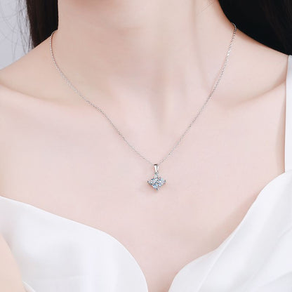 925 Sterling Silver Princess Cut Moissanite Pendant Necklace - 1CT/2CT Square Four-Prong Geometric Choker
