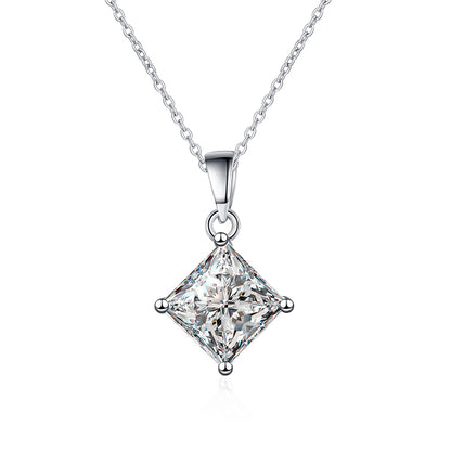 925 Sterling Silver Princess Cut Moissanite Pendant Necklace - 1CT/2CT Square Four-Prong Geometric Choker