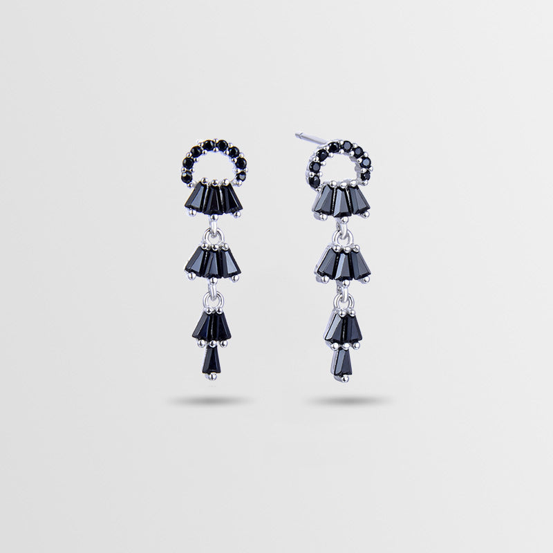 925 Sterling Silver Quadrilateral Drop Earrings - White Gold/Black Zircon & Rose Gold/White Zircon Korean Style Earrings with Plastic Backs