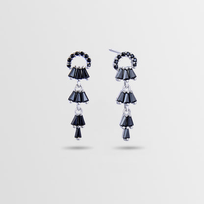 925 Sterling Silver Quadrilateral Drop Earrings - White Gold/Black Zircon & Rose Gold/White Zircon Korean Style Earrings with Plastic Backs