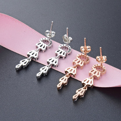 925 Sterling Silver Quadrilateral Drop Earrings - White Gold/Black Zircon & Rose Gold/White Zircon Korean Style Earrings with Plastic Backs