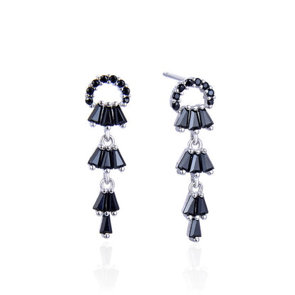 925 Sterling Silver Quadrilateral Drop Earrings - White Gold/Black Zircon & Rose Gold/White Zircon Korean Style Earrings with Plastic Backs