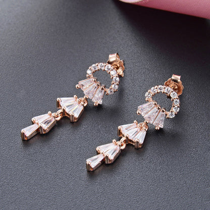 925 Sterling Silver Quadrilateral Drop Earrings - White Gold/Black Zircon & Rose Gold/White Zircon Korean Style Earrings with Plastic Backs