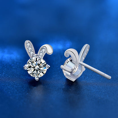 925 Sterling Silver Rabbit Stud Earrings with 0.5ct Moissanite Micro-Paved Minimalist Animal Jewelry for Women