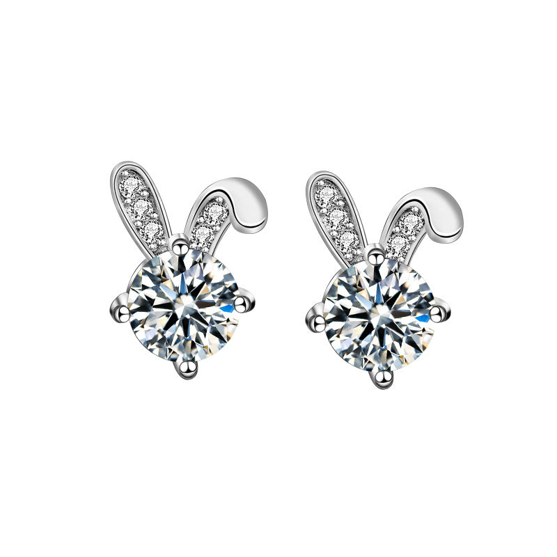 925 Sterling Silver Rabbit Stud Earrings with 0.5ct Moissanite Micro-Paved Minimalist Animal Jewelry for Women