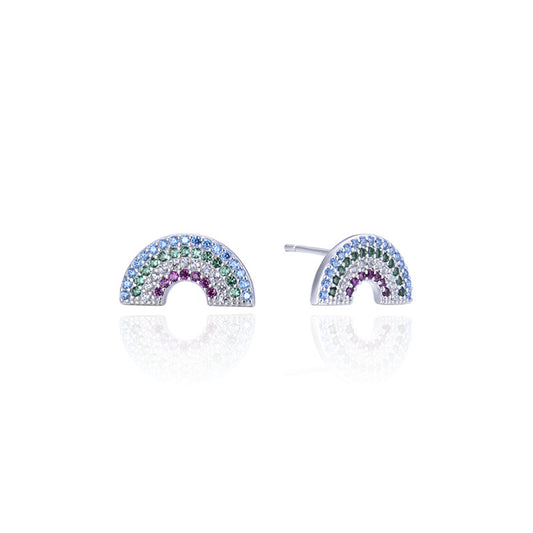 925 Sterling Silver Rainbow Geometric Stud Earrings-Diamond-Accented, Korean Fashion, with Plastic Ear Stoppers