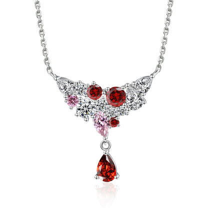 925 Sterling Silver Rainbow Zirconia Teardrop Pendant Necklace - Celestial Collarbone Chain
