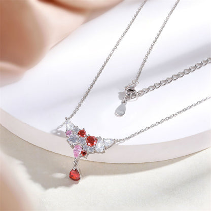 925 Sterling Silver Rainbow Zirconia Teardrop Pendant Necklace - Celestial Collarbone Chain