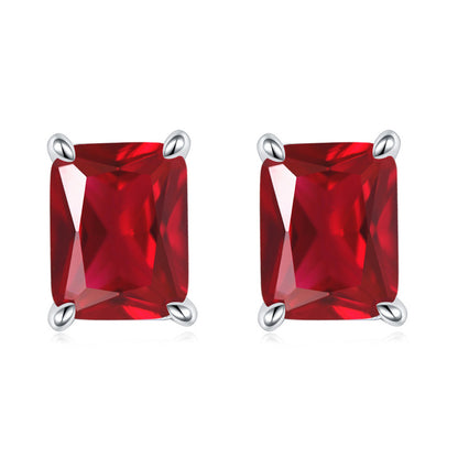 925 Sterling Silver Rectangular Birthstone Stud Earrings – Minimalist Geometric Zircon Jewelry