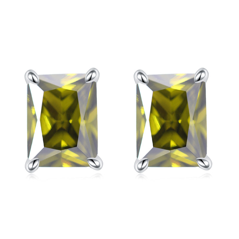 925 Sterling Silver Rectangular Birthstone Stud Earrings – Minimalist Geometric Zircon Jewelry