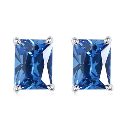 925 Sterling Silver Rectangular Birthstone Stud Earrings – Minimalist Geometric Zircon Jewelry