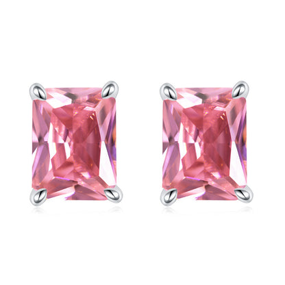 925 Sterling Silver Rectangular Birthstone Stud Earrings – Minimalist Geometric Zircon Jewelry
