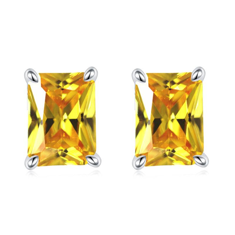 925 Sterling Silver Rectangular Birthstone Stud Earrings – Minimalist Geometric Zircon Jewelry