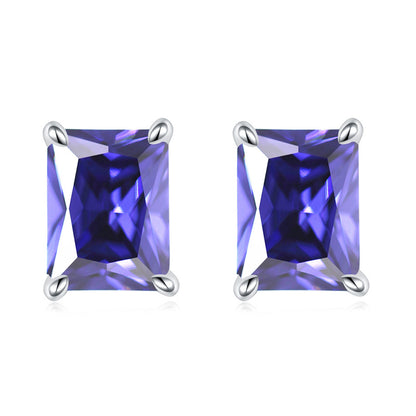 925 Sterling Silver Rectangular Birthstone Stud Earrings – Minimalist Geometric Zircon Jewelry