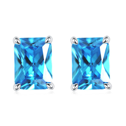925 Sterling Silver Rectangular Birthstone Stud Earrings – Minimalist Geometric Zircon Jewelry