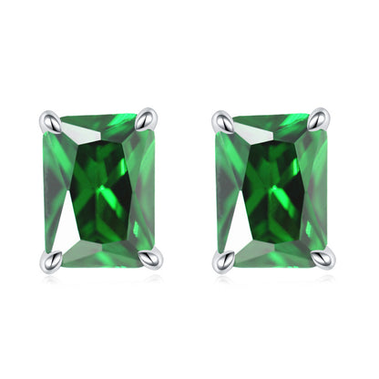925 Sterling Silver Rectangular Birthstone Stud Earrings – Minimalist Geometric Zircon Jewelry