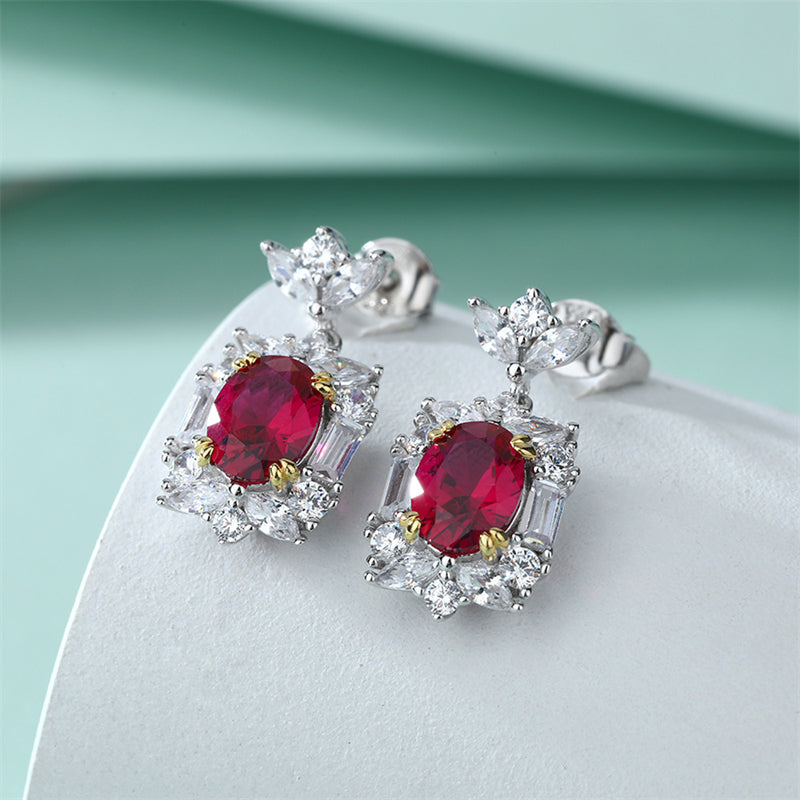925 Sterling Silver Red Zircon Fringe Earrings – Elegant Crown-Inspired Dangle Earrings for Women