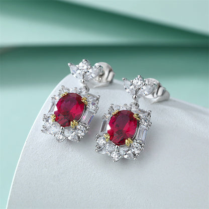 925 Sterling Silver Red Zircon Fringe Earrings – Elegant Crown-Inspired Dangle Earrings for Women
