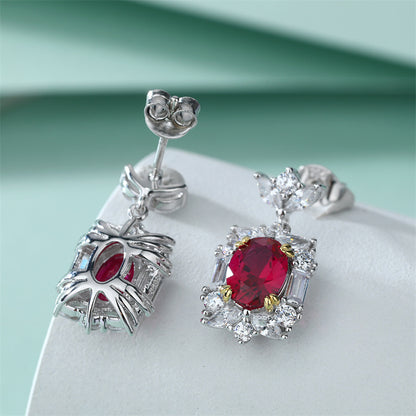 925 Sterling Silver Red Zircon Fringe Earrings – Elegant Crown-Inspired Dangle Earrings for Women