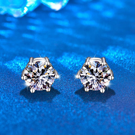 925 Sterling Silver Rhodium Plated Crown Shaped Stud Earrings with 1ct Moissanite Minimalist Elegant Jewelry for Women