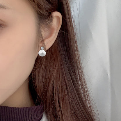 925 Sterling Silver Rhodium Plated Geometric Pearl Earrings with 0.6ct Moissanite Studs Classic Timeless Design for Women