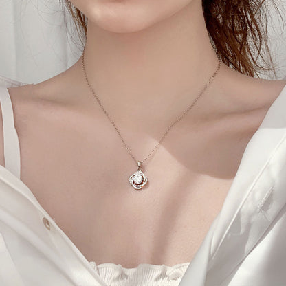925 Sterling Silver Rose Flower Pendant Necklace with 1ct Moissanite Cross Chain Women's Versatile Jewelry