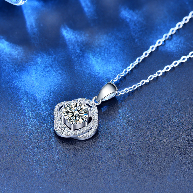 925 Sterling Silver Rose Flower Pendant Necklace with 1ct Moissanite Cross Chain Women's Versatile Jewelry