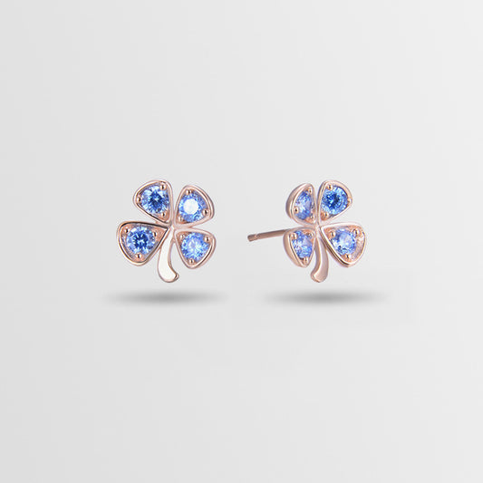 925 Sterling Silver Rose Gold Geometric Stud Earrings - Blue & White CZ Accent Earrings with Plastic Stoppers