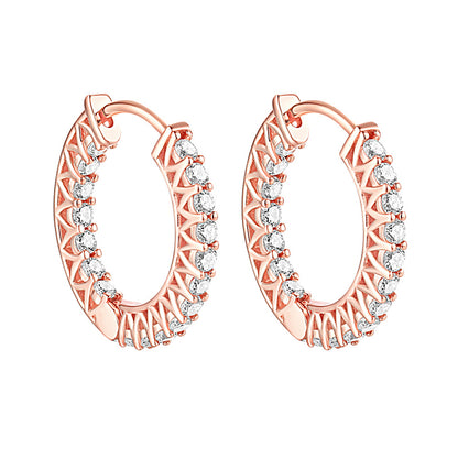 925 Sterling Silver Rose Gold Hoop Earrings for Women Elegant Zircon Geometric Ear Cuff Earrings Fashion OL Style 4.5g