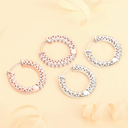 925 Sterling Silver Rose Gold Hoop Earrings for Women Elegant Zircon Geometric Ear Cuff Earrings Fashion OL Style 4.5g
