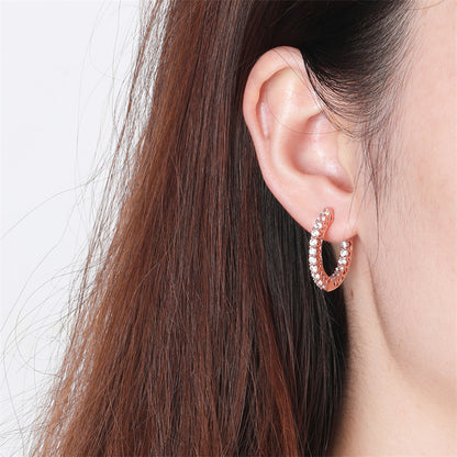 925 Sterling Silver Rose Gold Hoop Earrings for Women Elegant Zircon Geometric Ear Cuff Earrings Fashion OL Style 4.5g