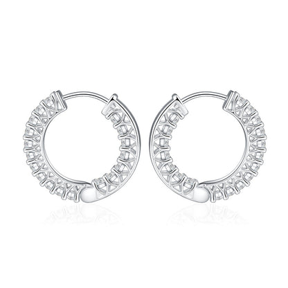 925 Sterling Silver Rose Gold Hoop Earrings for Women Elegant Zircon Geometric Ear Cuff Earrings Fashion OL Style 4.5g
