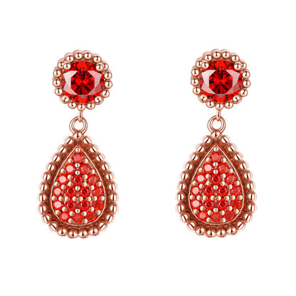 925 Sterling Silver Rose Gold Pomegranate Zircon Teardrop Earrings for Women Elegant Dangle Earrings with Crown and Tassel Design
