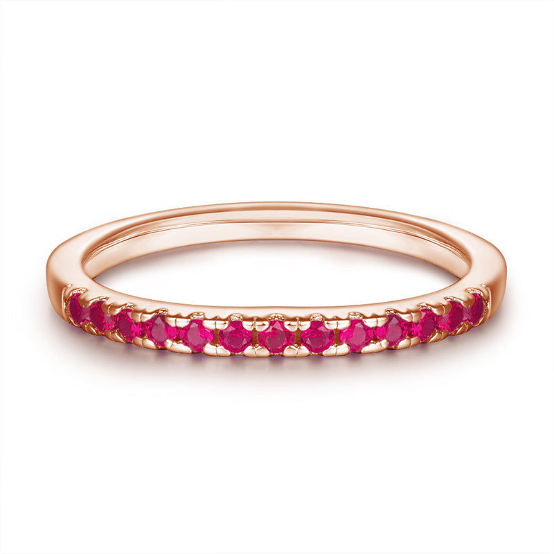 925 Sterling Silver Rose Gold Zircon Ring – Elegant Stackable Band with Engraving Option