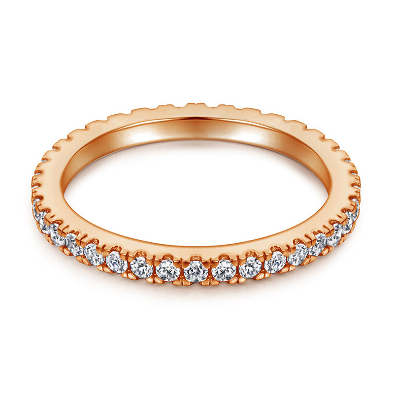 925 Sterling Silver Rose Gold Zircon Ring – Elegant Stackable Band with Engraving Option