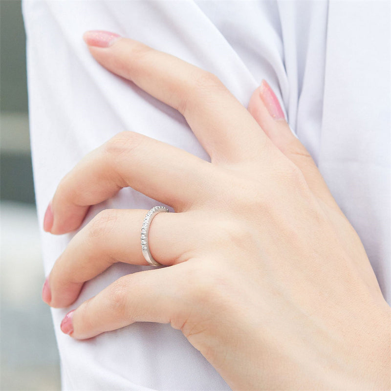 925 Sterling Silver Rose Gold Zircon Ring – Elegant Stackable Band with Engraving Option