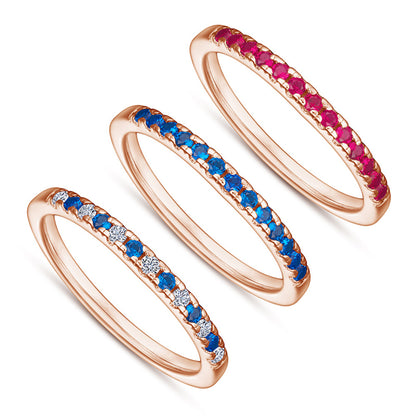 925 Sterling Silver Rose Gold Zircon Ring – Elegant Stackable Band with Engraving Option