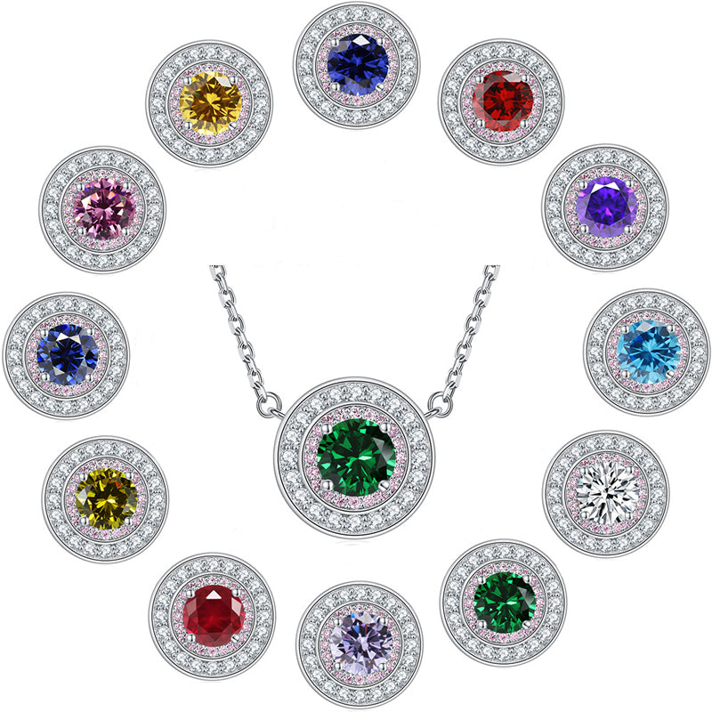 925 Sterling Silver Round Birthstone Pendant Necklace - Colorful Zircon Jewelry