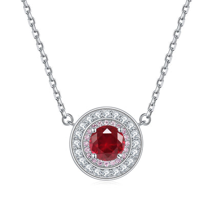 925 Sterling Silver Round Birthstone Pendant Necklace - Colorful Zircon Jewelry