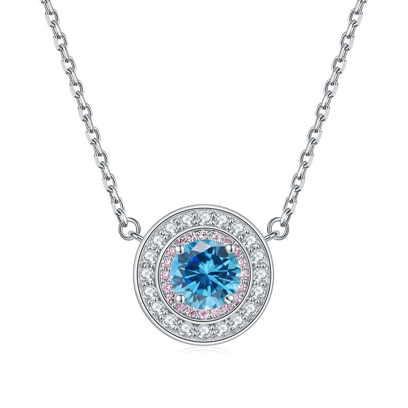 925 Sterling Silver Round Birthstone Pendant Necklace - Colorful Zircon Jewelry