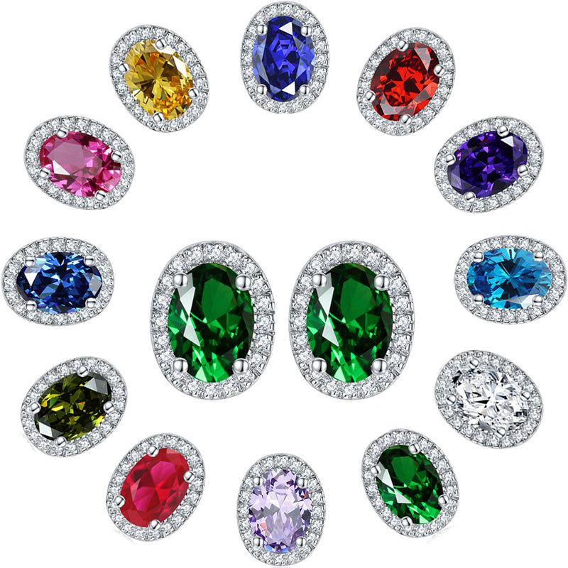 925 Sterling Silver Round Birthstone Stud Earrings – Minimalist Zircon Jewelry Collection