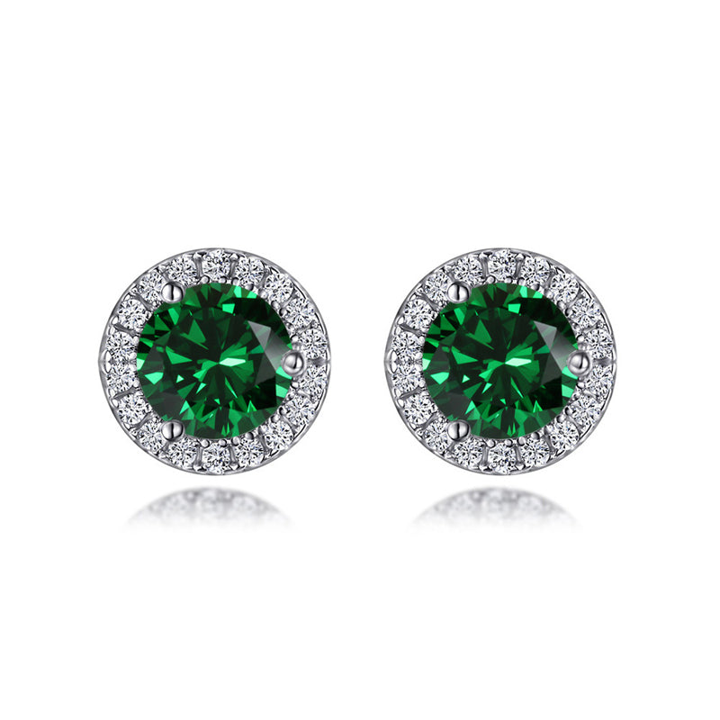 925 Sterling Silver Round Birthstone Stud Earrings – Zodiac-Inspired Zircon Jewelry Collection