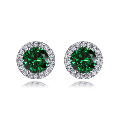 925 Sterling Silver Round Birthstone Stud Earrings – Zodiac-Inspired Zircon Jewelry Collection