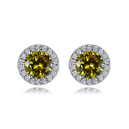 925 Sterling Silver Round Birthstone Stud Earrings – Zodiac-Inspired Zircon Jewelry Collection