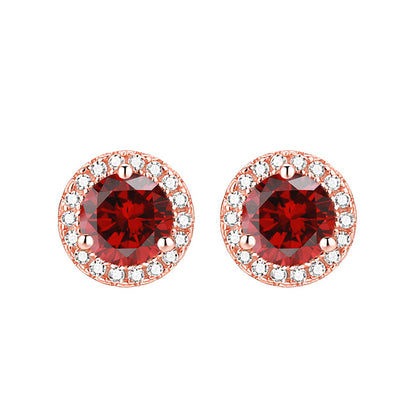925 Sterling Silver Round Birthstone Stud Earrings – Zodiac-Inspired Zircon Jewelry Collection