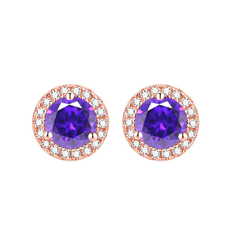 925 Sterling Silver Round Birthstone Stud Earrings – Zodiac-Inspired Zircon Jewelry Collection
