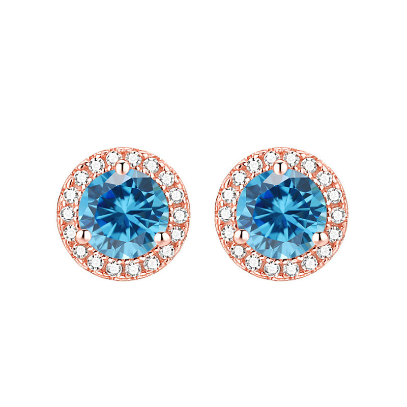 925 Sterling Silver Round Birthstone Stud Earrings – Zodiac-Inspired Zircon Jewelry Collection